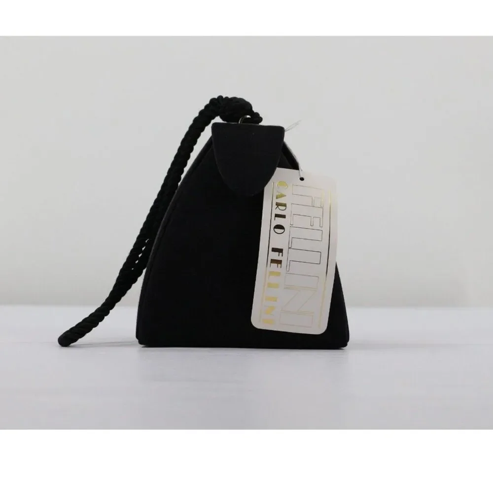 Carlo Fellini Womens Teardrop Evening Bag Black NWT Satin